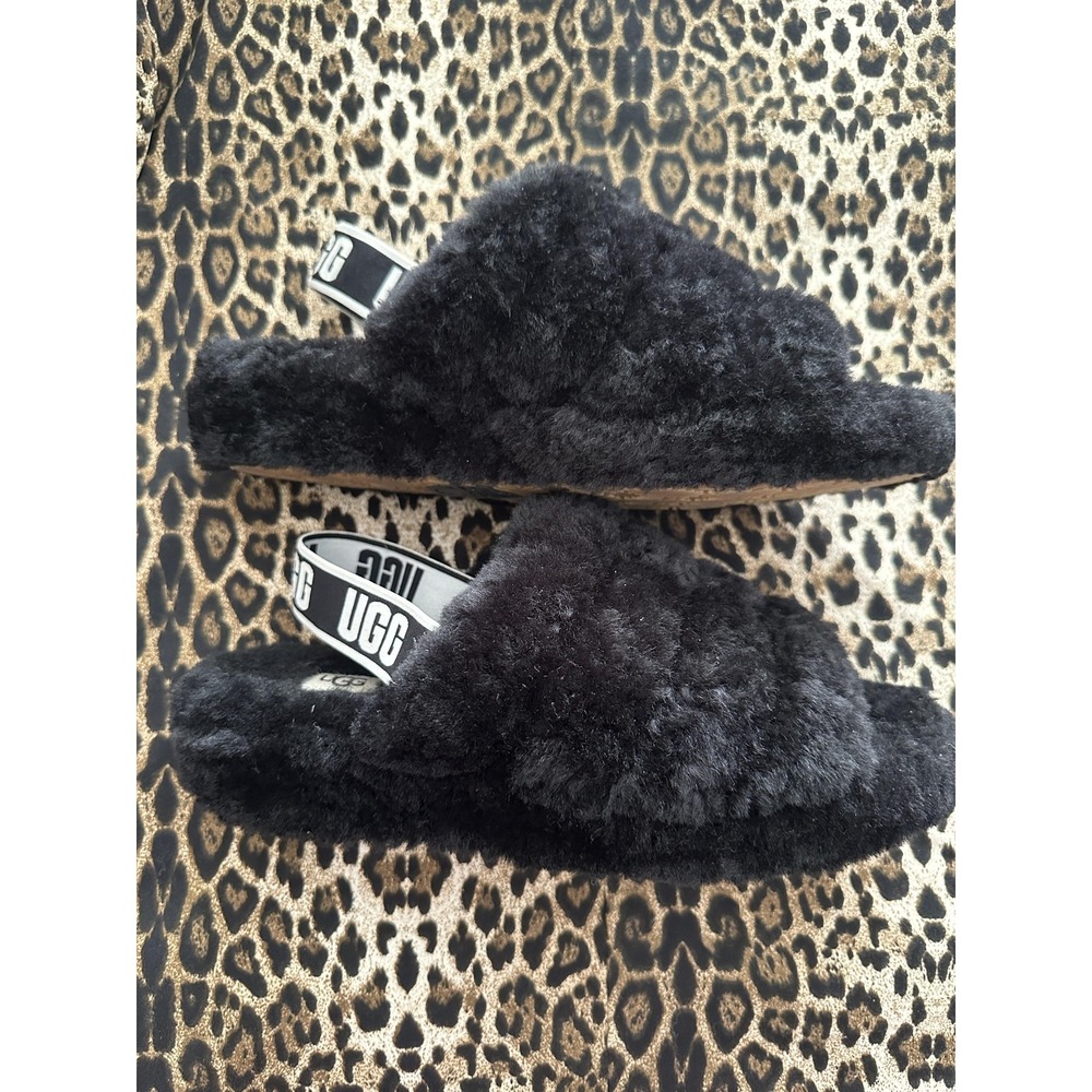 UGG Shoes Womens Size 11 Black Fluff Yeah Slide Slippers Backstrap 1095119